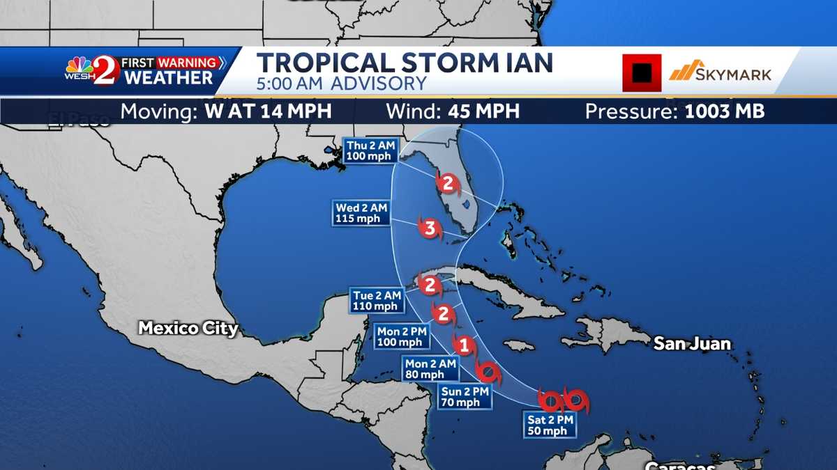 NHC forecasts Tropical Storm Ian will hit Florida as Category 3 ...
